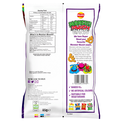 Walkers Monster Munch Giants Pickled Onion Sharing Snacks Crisps 85g - UK Food & Drink - 5000328219769