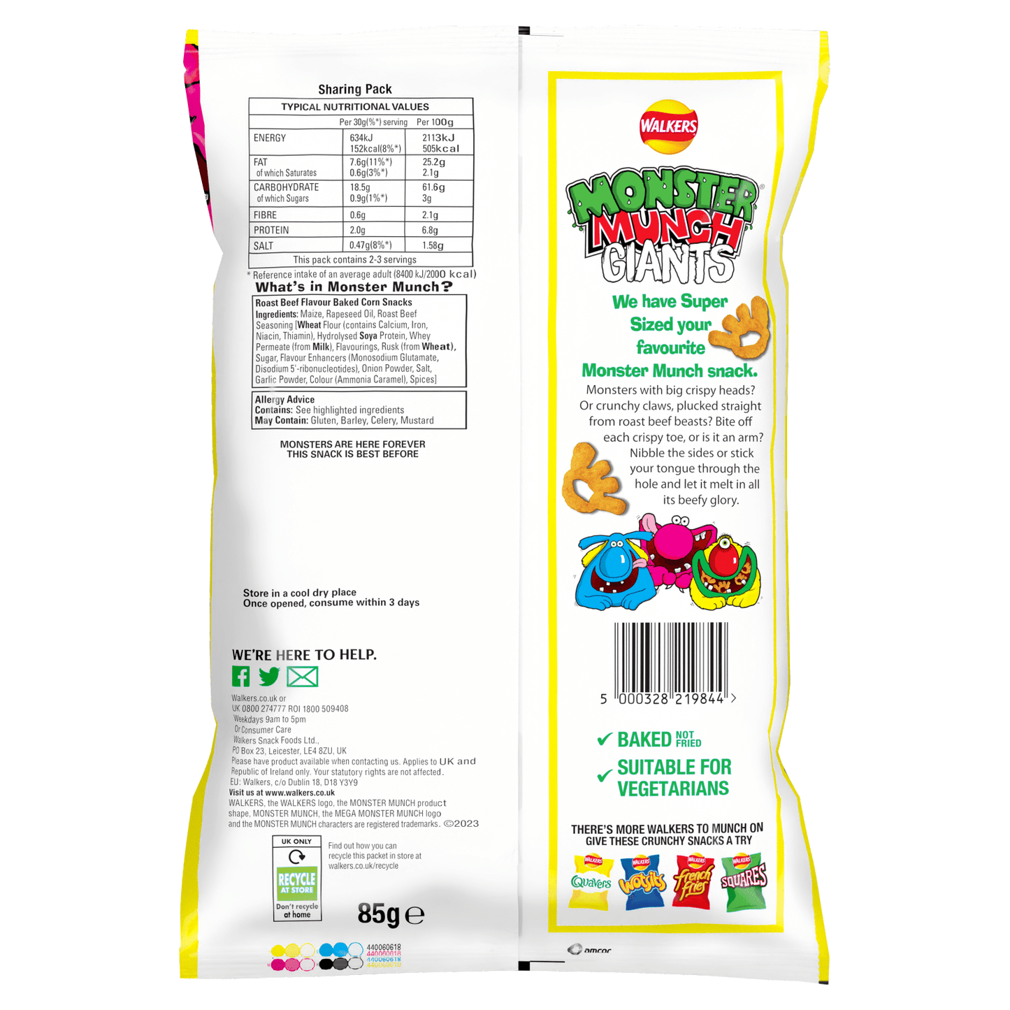 Walkers Monster Munch Giants Roast Beef Snacks Crisps 85g - UK Food & Drink - 5000328219844