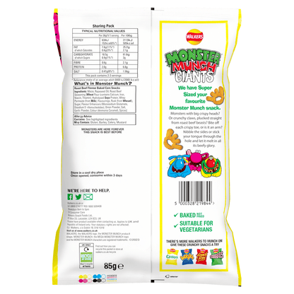 Walkers Monster Munch Giants Roast Beef Snacks Crisps 85g - UK Food & Drink - 5000328219844