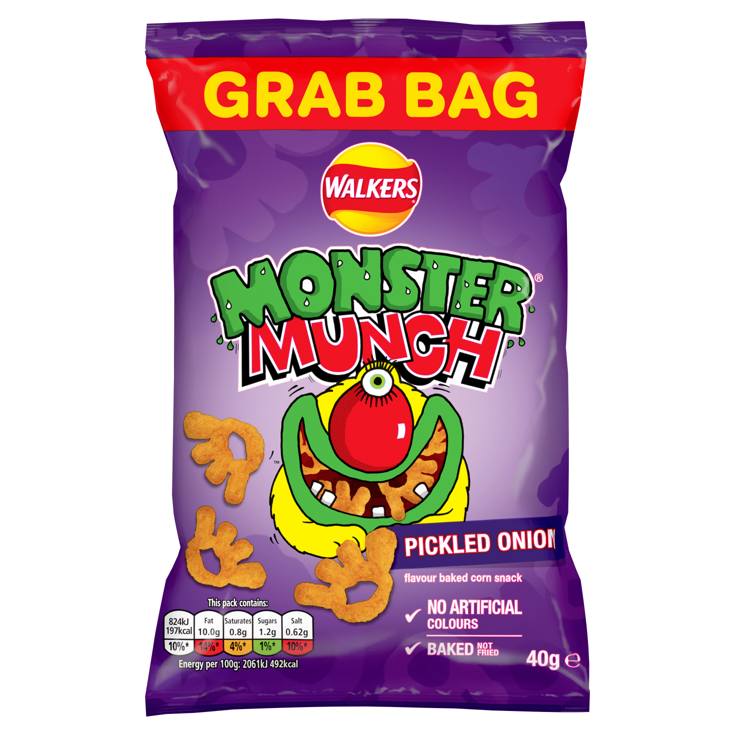 Walkers Monster Munch Pickled Onion Snacks Crisps 40g - UK Food & Drink - 5000328531007