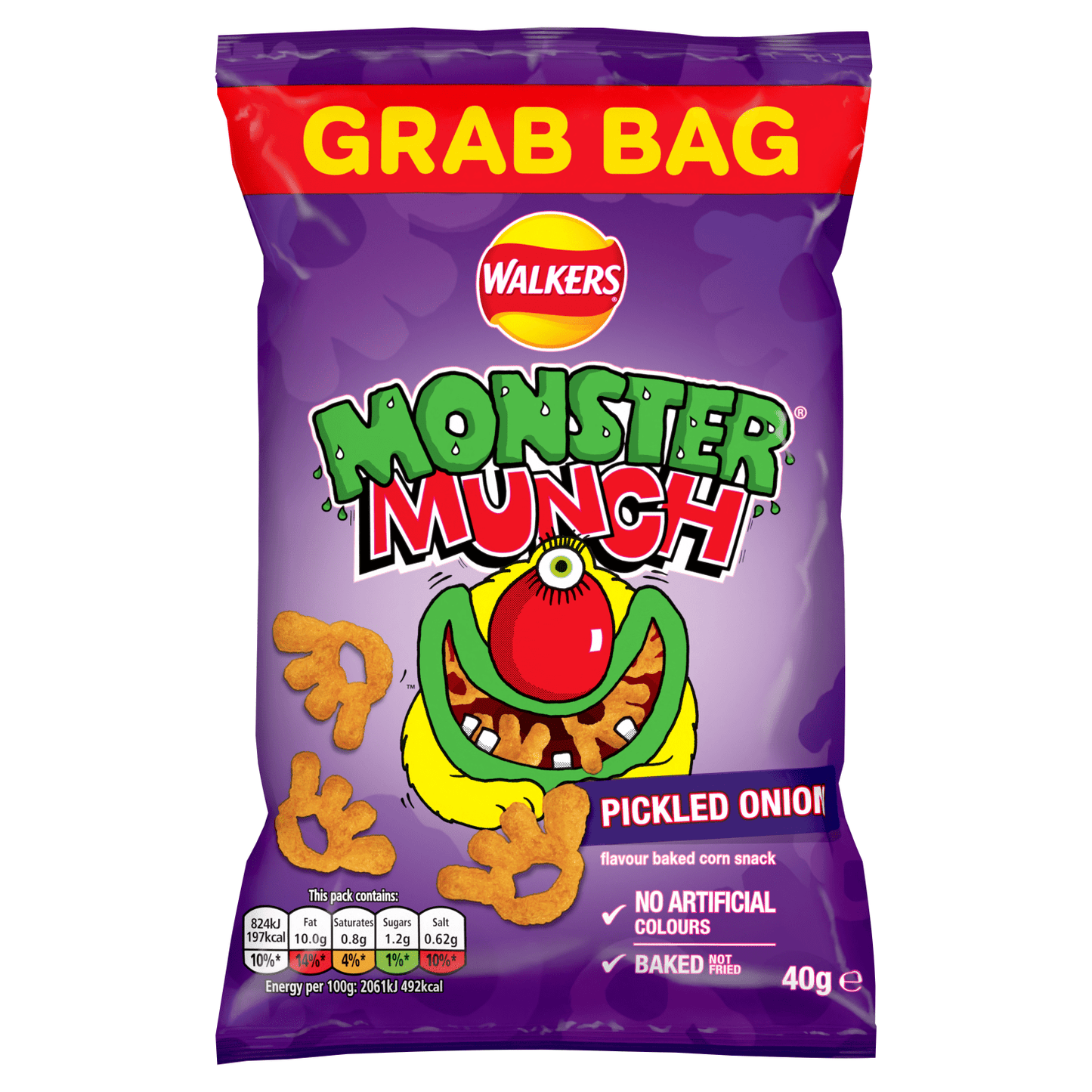 Walkers Monster Munch Pickled Onion Snacks Crisps 40g - UK Food & Drink - 5000328531007