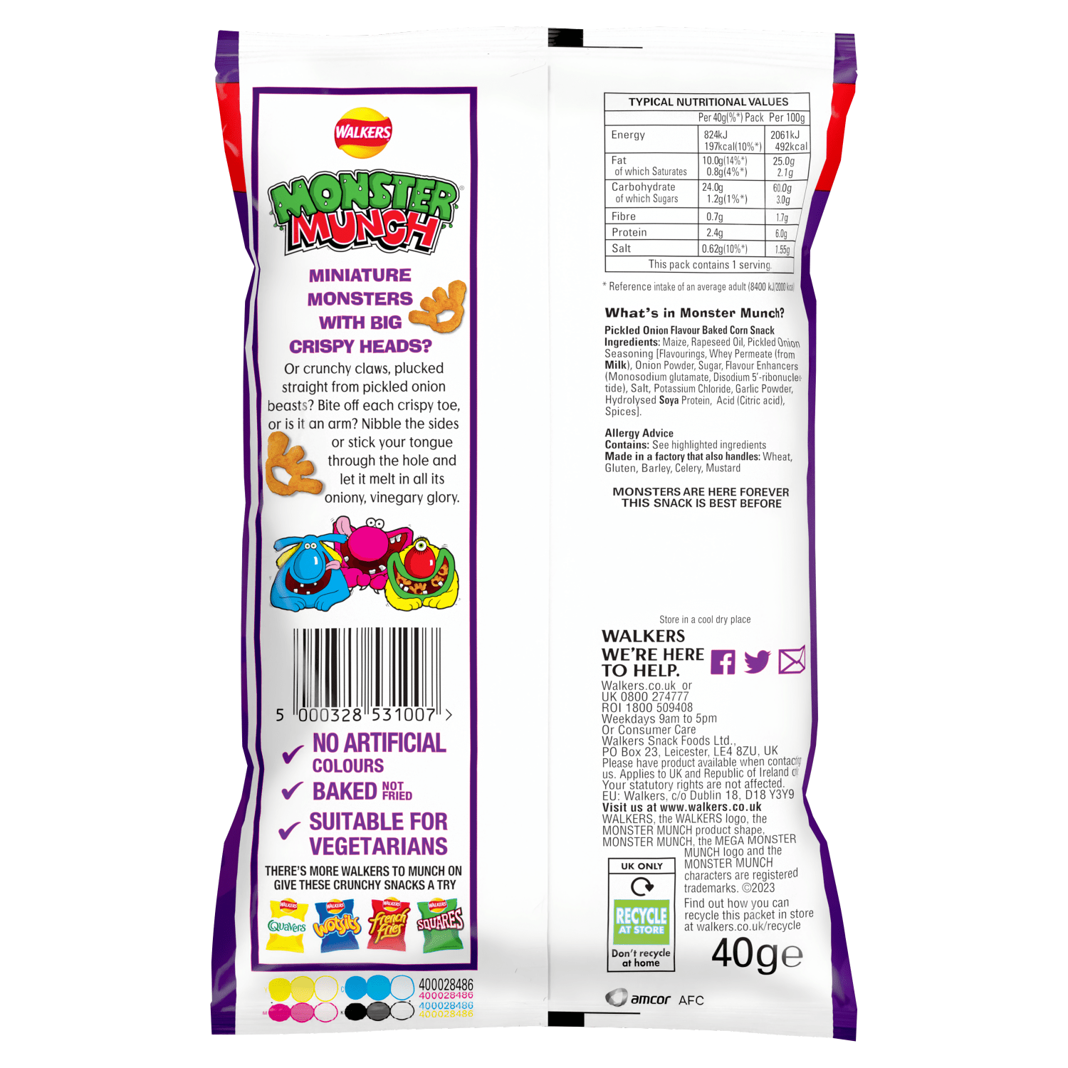 Walkers Monster Munch Pickled Onion Snacks Crisps 40g - UK Food & Drink - 5000328531007