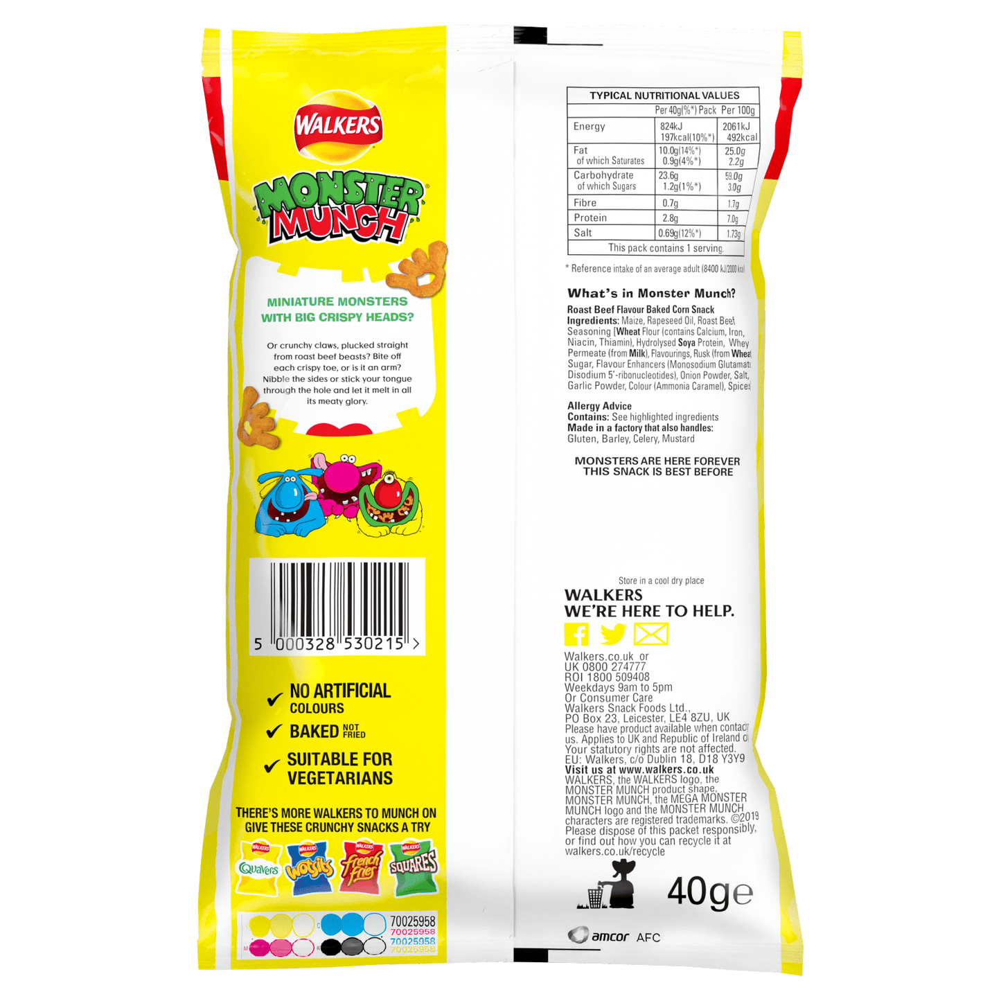 Walkers Monster Munch Roast Beef Snacks Crisps 40g - UK Food & Drink - 5000328530215