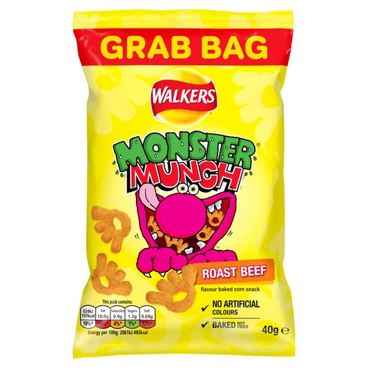 Walkers Monster Munch Roast Beef Snacks Crisps 40g - UK Food & Drink - 5000328530215