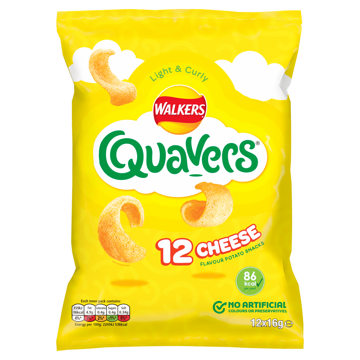 Walkers Quavers Cheese Multipack Snacks Crisps 12x16g - UK Food & Drink - 5000328868394