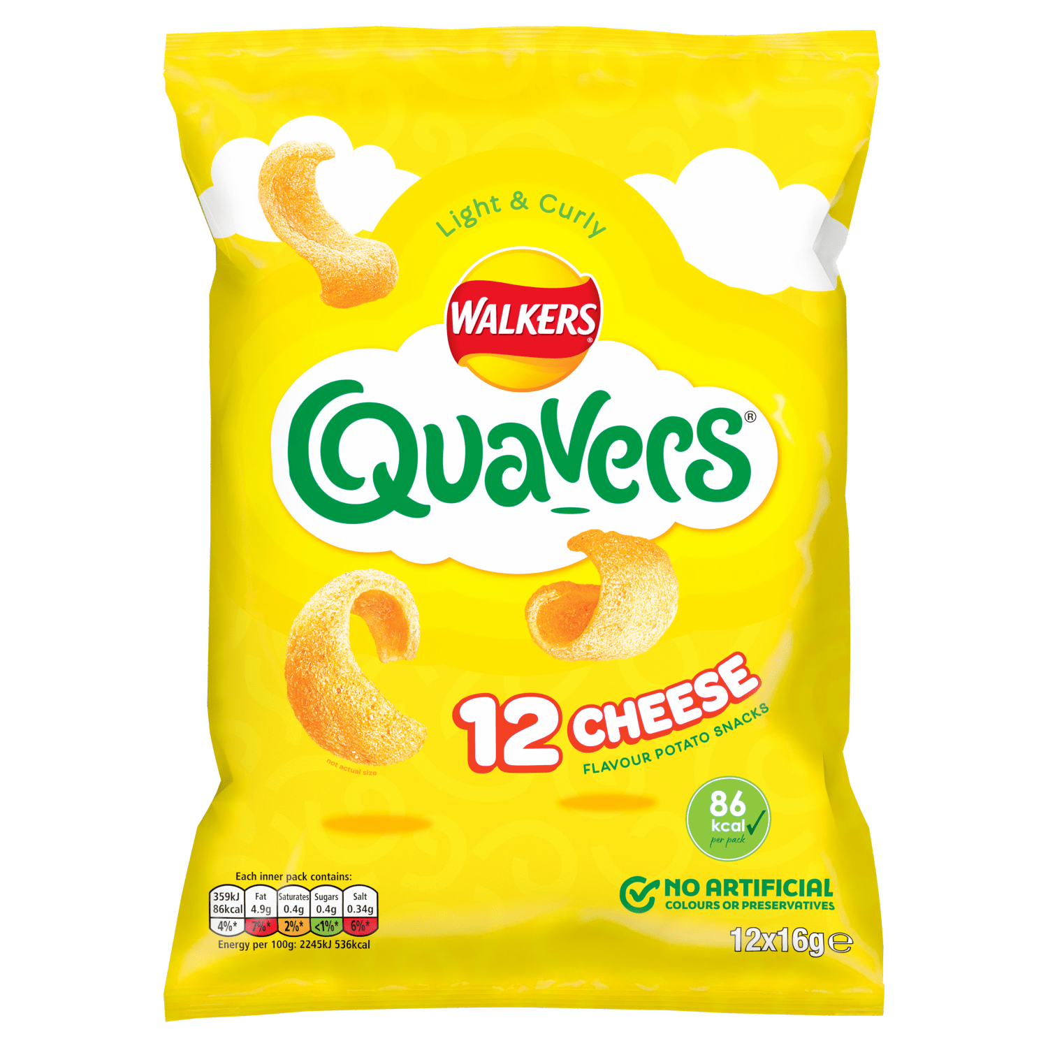 Walkers Quavers Cheese Multipack Snacks Crisps 12x16g - UK Food & Drink - 5000328868394