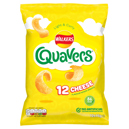 Walkers Quavers Cheese Multipack Snacks Crisps 12x16g - UK Food & Drink - 5000328868394