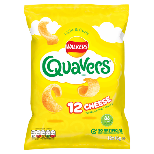 Walkers Quavers Cheese Multipack Snacks Crisps 12x16g - UK Food & Drink - 5000328868394