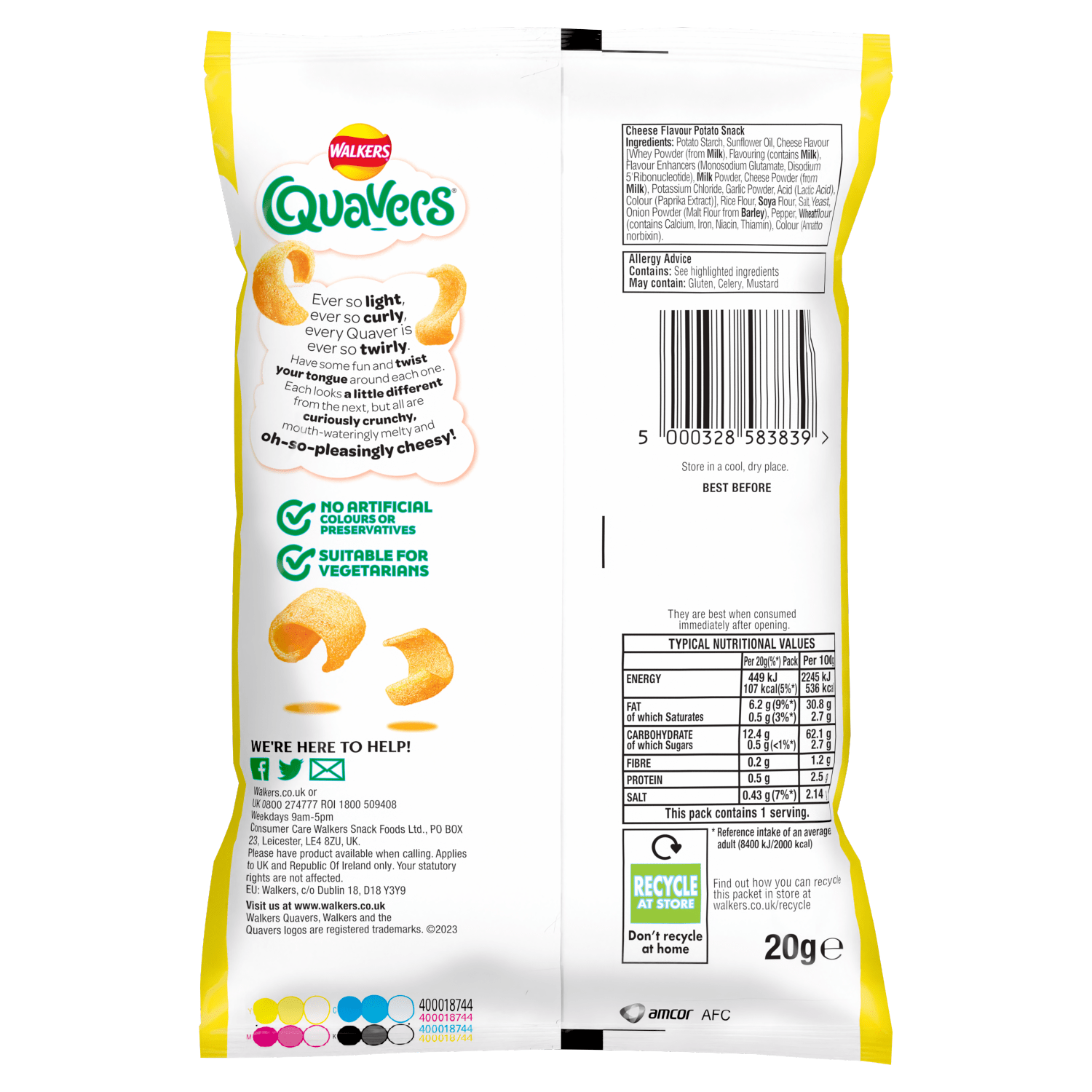 Walkers Quavers Cheese Snacks Crisps 20g - UK Food & Drink - 5000328583839