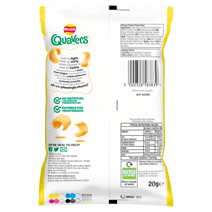 Walkers Quavers Cheese Snacks Crisps 20g - UK Food & Drink - 5000328583839