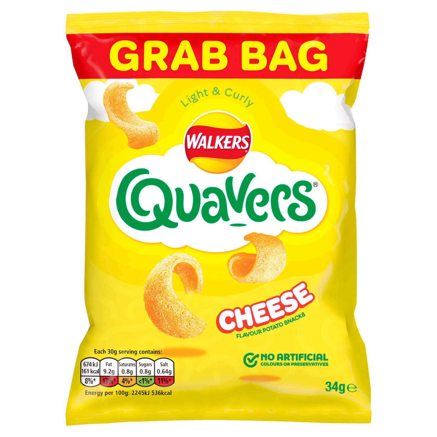 Walkers Quavers Cheese Snacks Crisps 34g - UK Food & Drink - 5000328529660