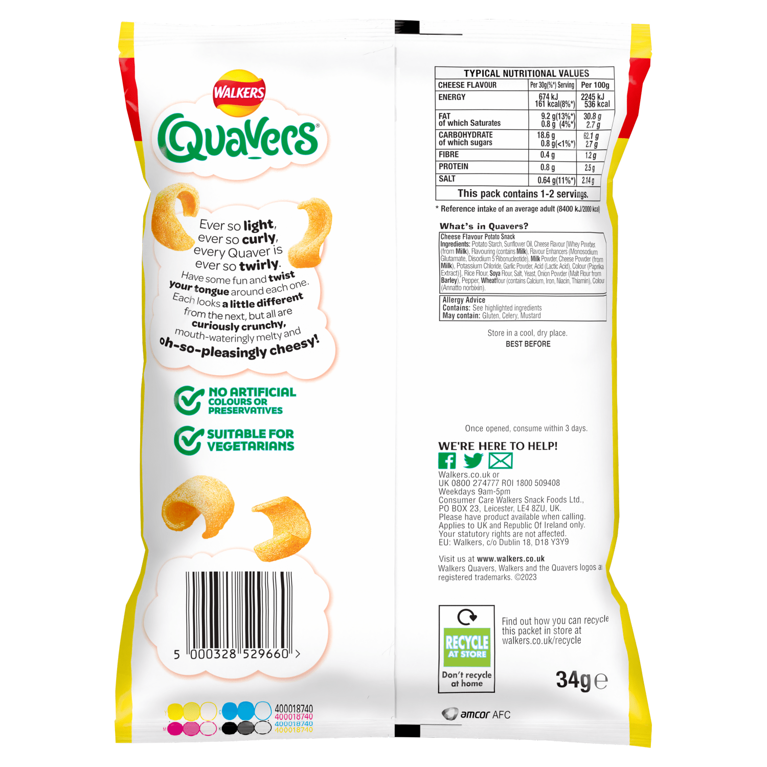 Walkers Quavers Cheese Snacks Crisps 34g - UK Food & Drink - 5000328529660