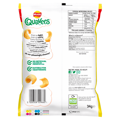 Walkers Quavers Cheese Snacks Crisps 34g - UK Food & Drink - 5000328529660