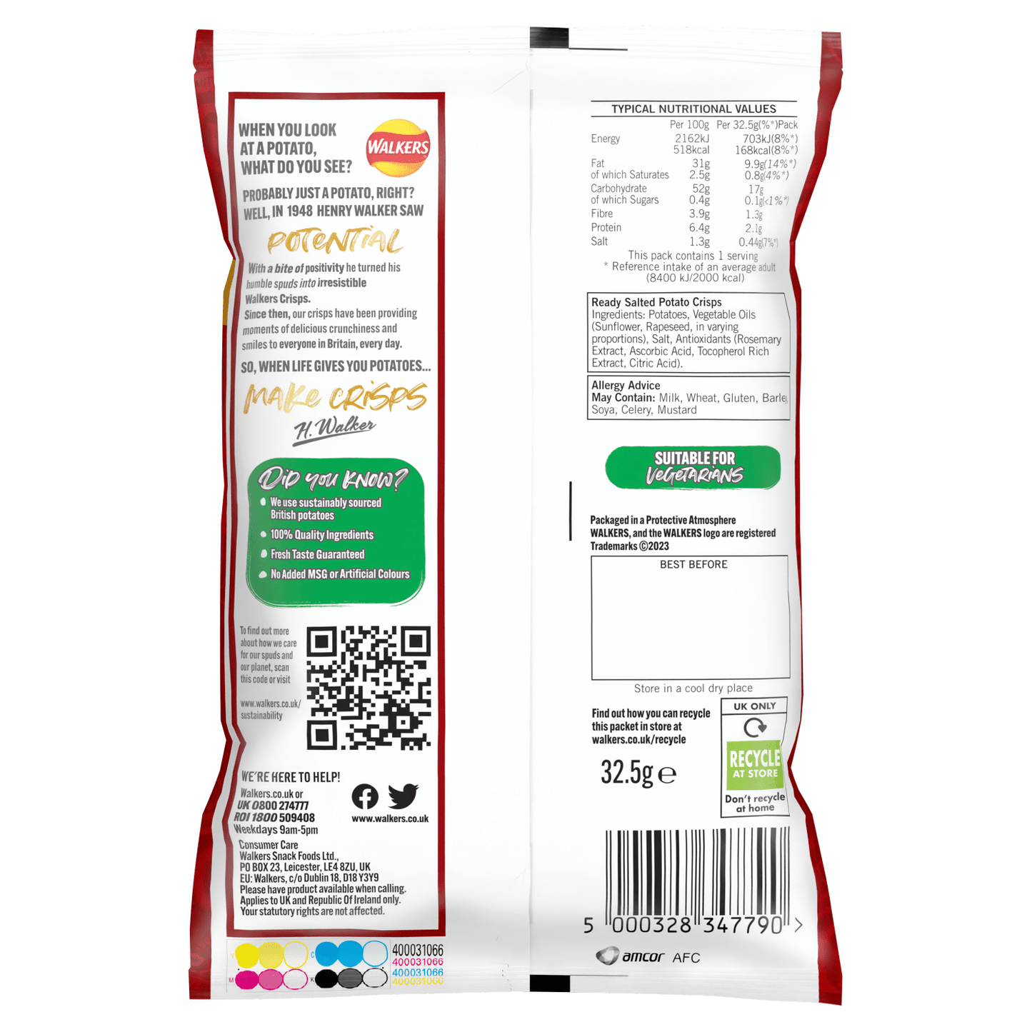 Walkers Ready Salted Crisps 32.5g - UK Food & Drink - 5000328347790