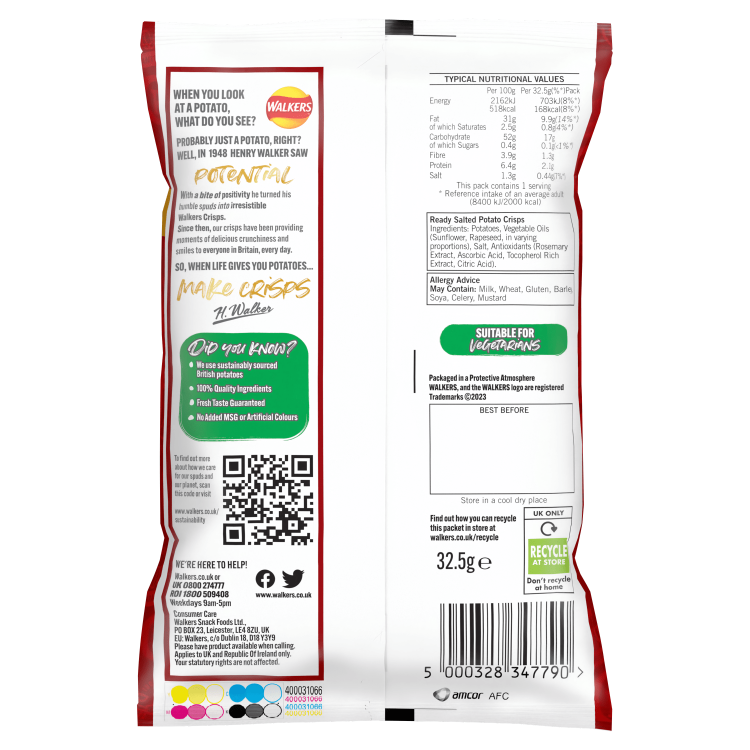 Walkers Ready Salted Crisps 32.5g - UK Food & Drink - 5000328347790