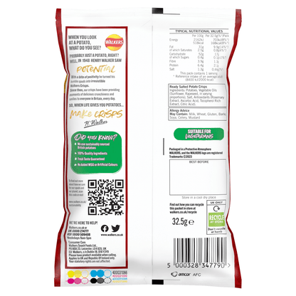 Walkers Ready Salted Crisps 32.5g - UK Food & Drink - 5000328347790