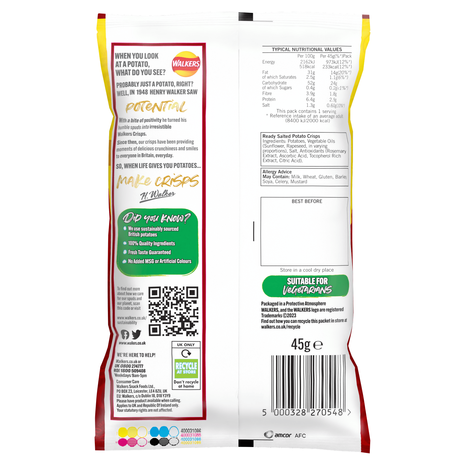 Walkers Ready Salted Crisps 45g - UK Food & Drink - 5000328270548