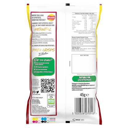 Walkers Ready Salted Crisps 45g - UK Food & Drink - 5000328270548