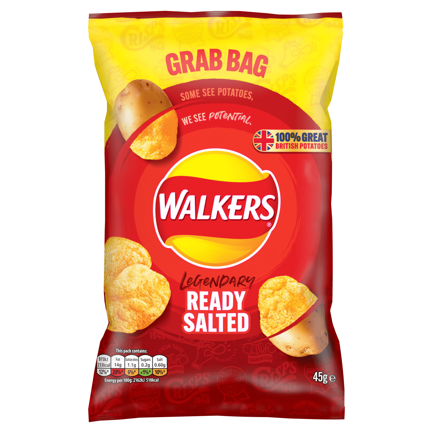 Walkers Ready Salted Crisps 45g - UK Food & Drink - 5000328270548