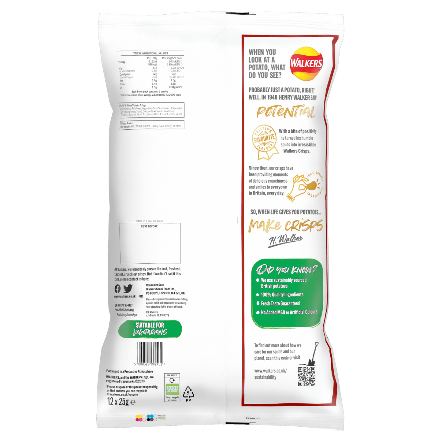 Walkers Ready Salted Multipack Crisps 12x25g - UK Food & Drink - 5000328992402