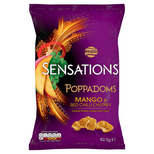 Walkers Sensations Mango & Chilli Chutney Sharing Poppadoms 82.5g - UK Food & Drink - 5000328806181