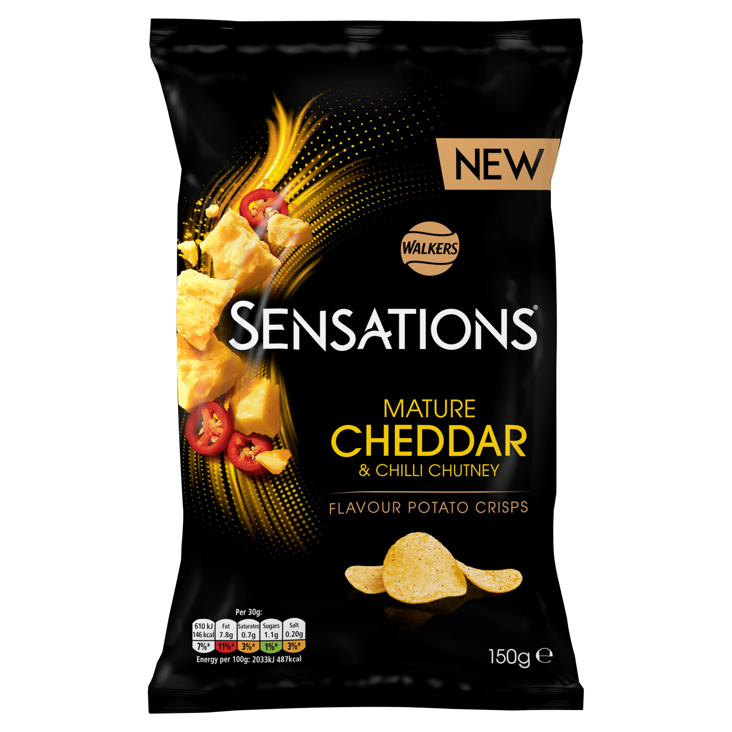 Walkers Sensations Mature Cheddar Cheese & Chilli Crisps 150g - UK Food & Drink - 5000328025469
