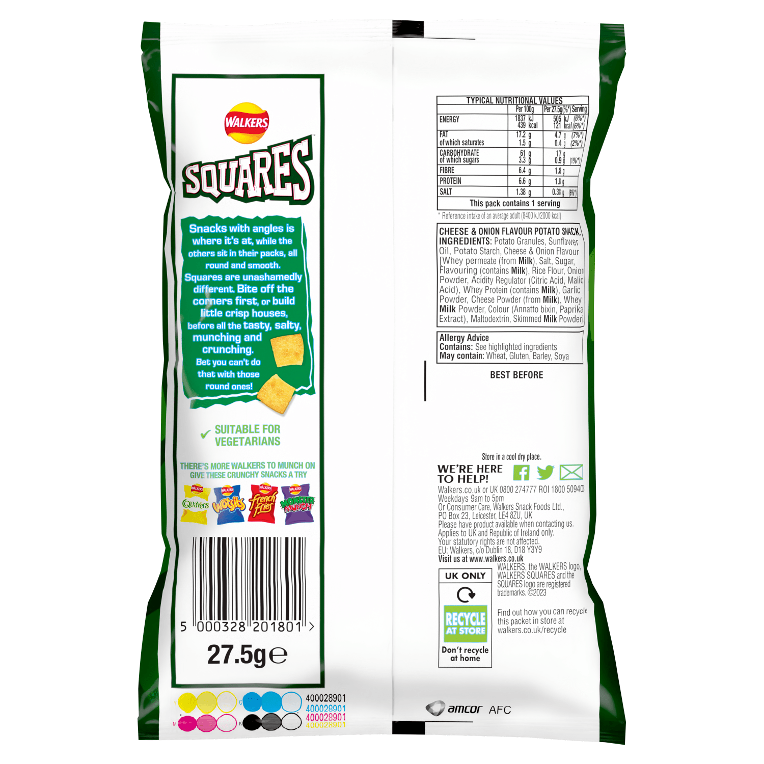 Walkers Squares Cheese & Onion Snacks Crisps 27.5g - UK Food & Drink - 5000328201801