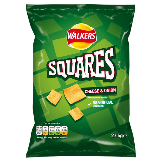 Walkers Squares Cheese & Onion Snacks Crisps 27.5g - UK Food & Drink - 5000328201801
