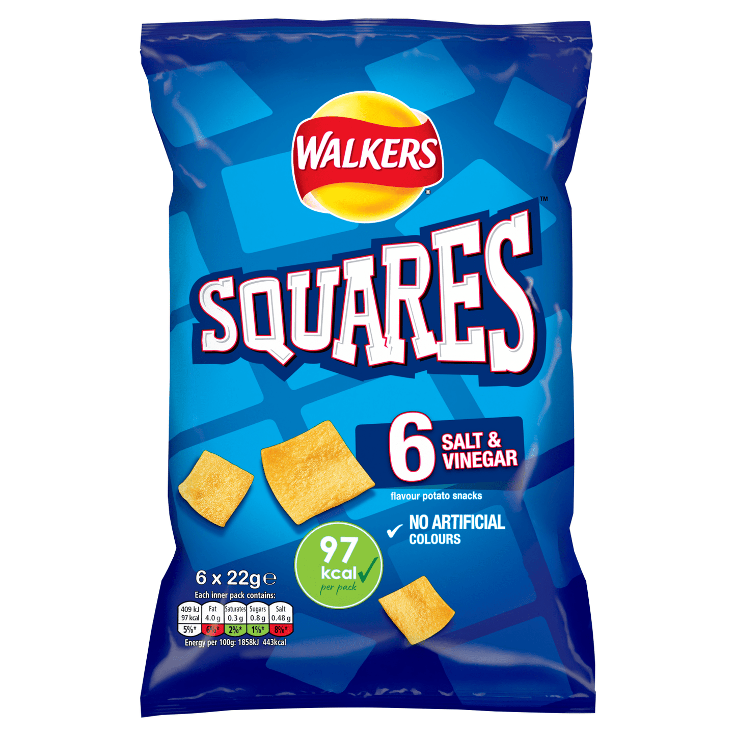 Walkers Squares Salt & Vinegar Multipack Snacks Crisps 6x22g - UK Food & Drink - 5000328238807