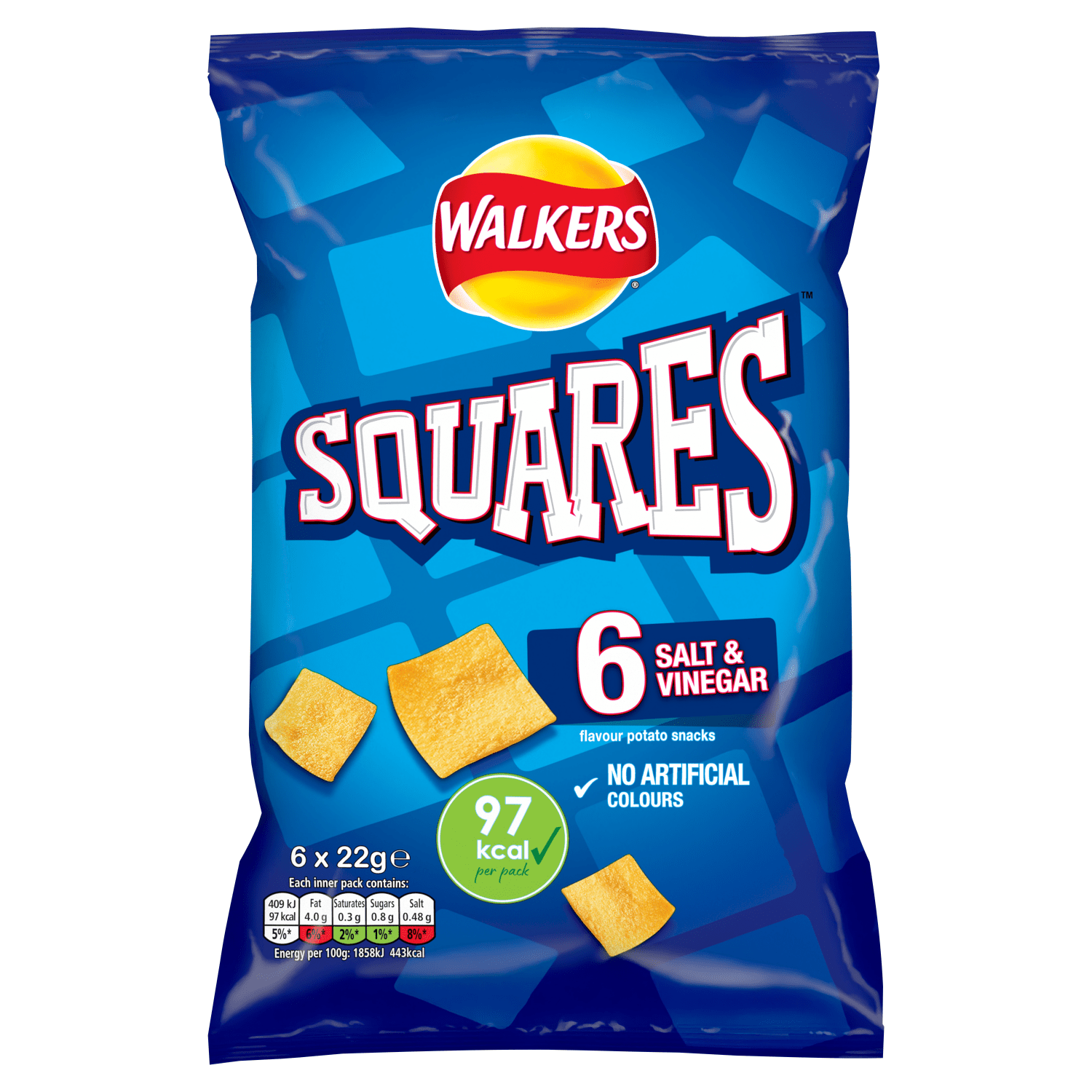 Walkers Squares Salt & Vinegar Multipack Snacks Crisps 6x22g - UK Food & Drink - 5000328238807