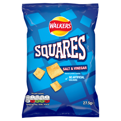 Walkers Squares Salt & Vinegar Snacks Crisps 27.5g - UK Food & Drink - 5000328475905