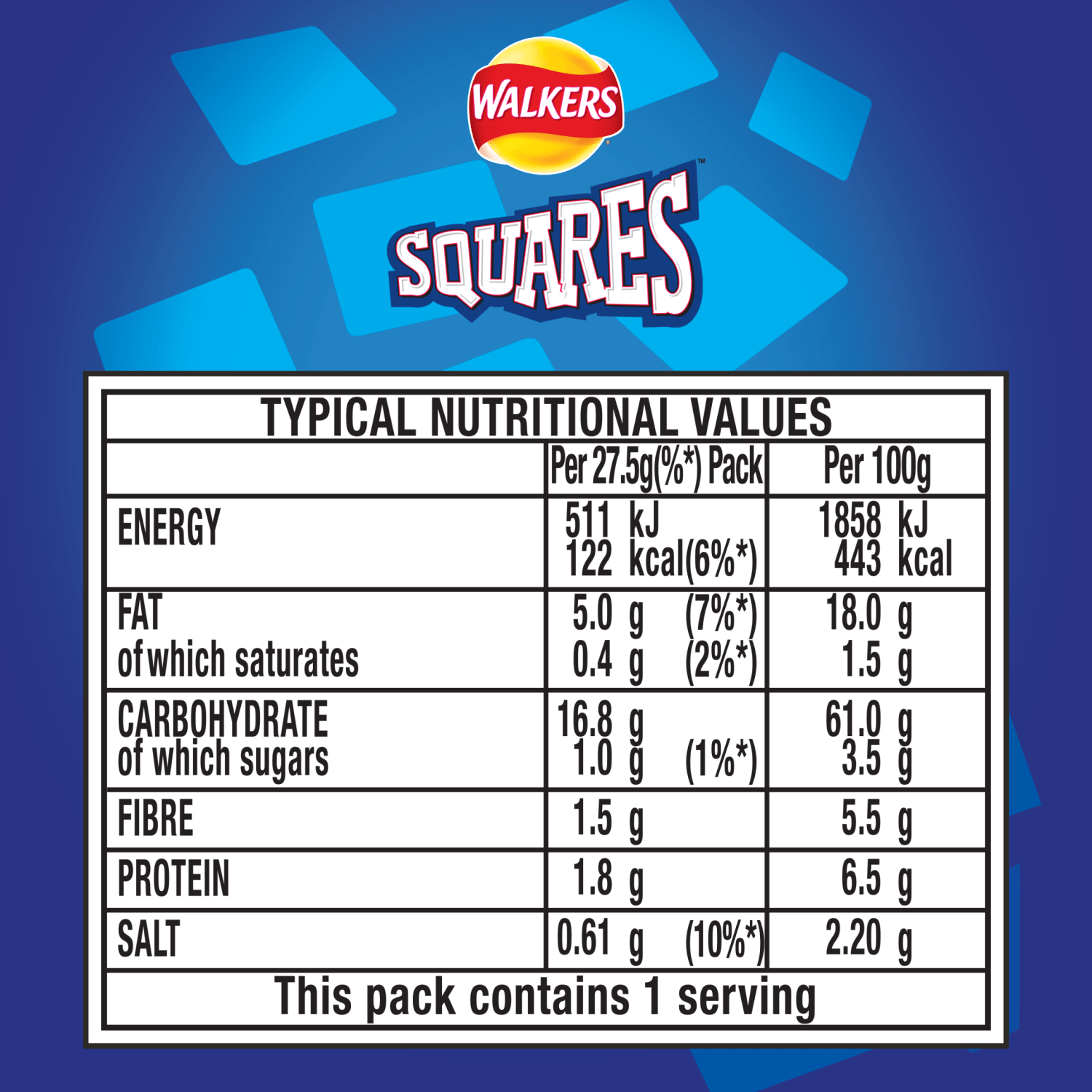 Walkers Squares Salt & Vinegar Snacks Crisps 27.5g - UK Food & Drink - 5000328475905
