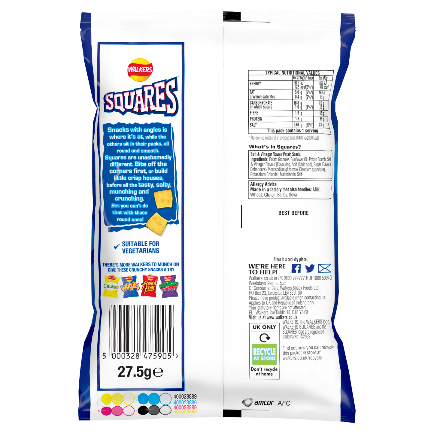 Walkers Squares Salt & Vinegar Snacks Crisps 27.5g - UK Food & Drink - 5000328475905