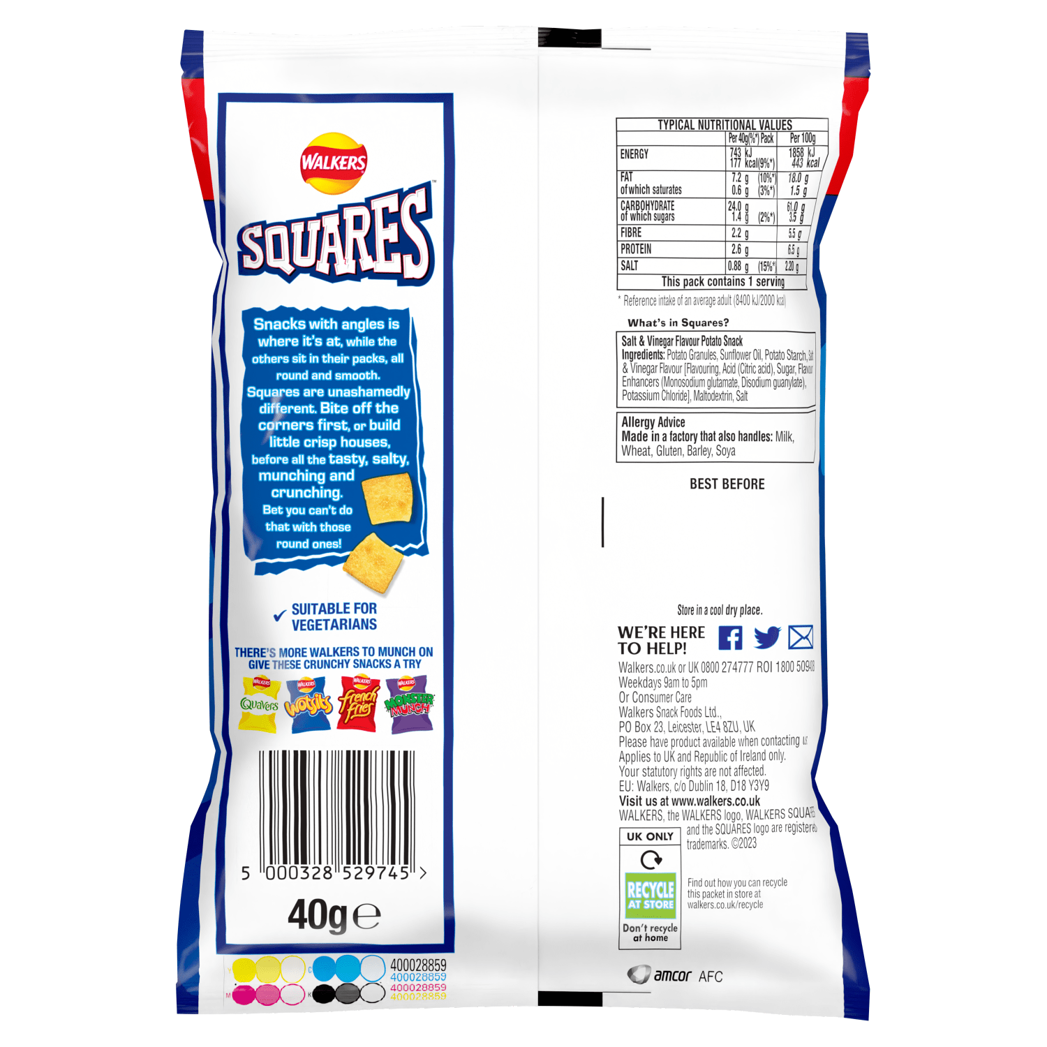 Walkers Squares Salt & Vinegar Snacks Crisps 40g - UK Food & Drink - 5000328529745