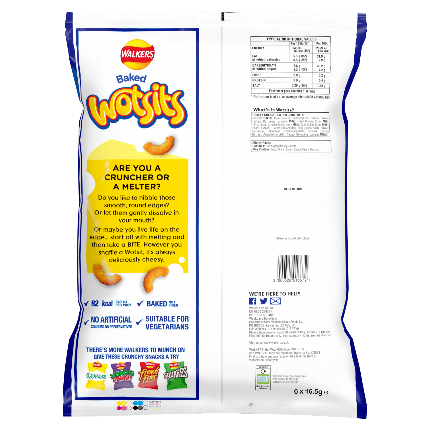 Walkers Wotsits Cheese 6 x 16.5g - UK Food & Drink - 5000328016672