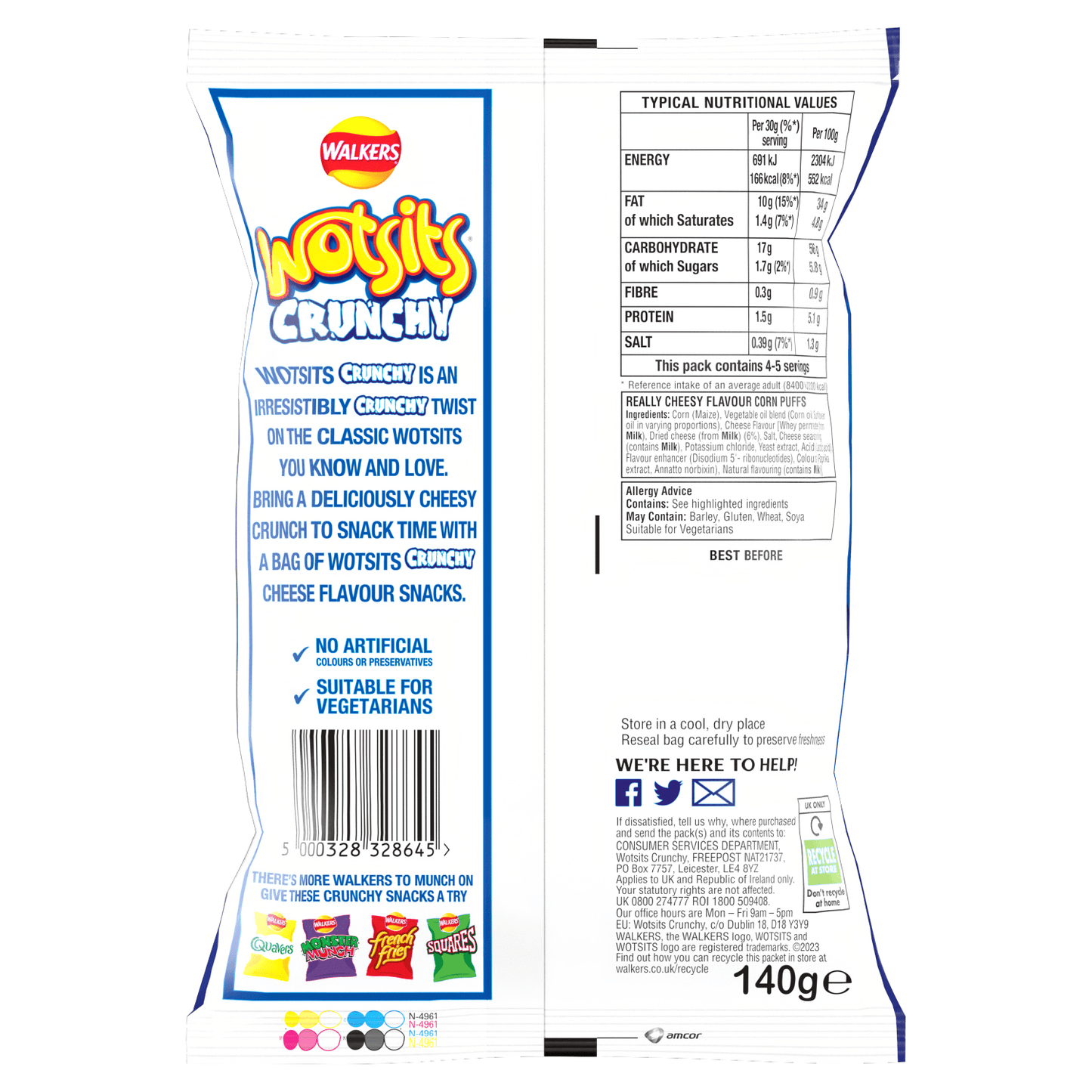 Walkers Wotsits Crunchy Really Cheesy Snacks Crisps 140g - UK Food & Drink - 5000328328645