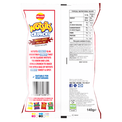 Walkers Wotsits Crunchy Sweet & Spicy Sharing Snacks Crisps 140g - UK Food & Drink - 5000328328812