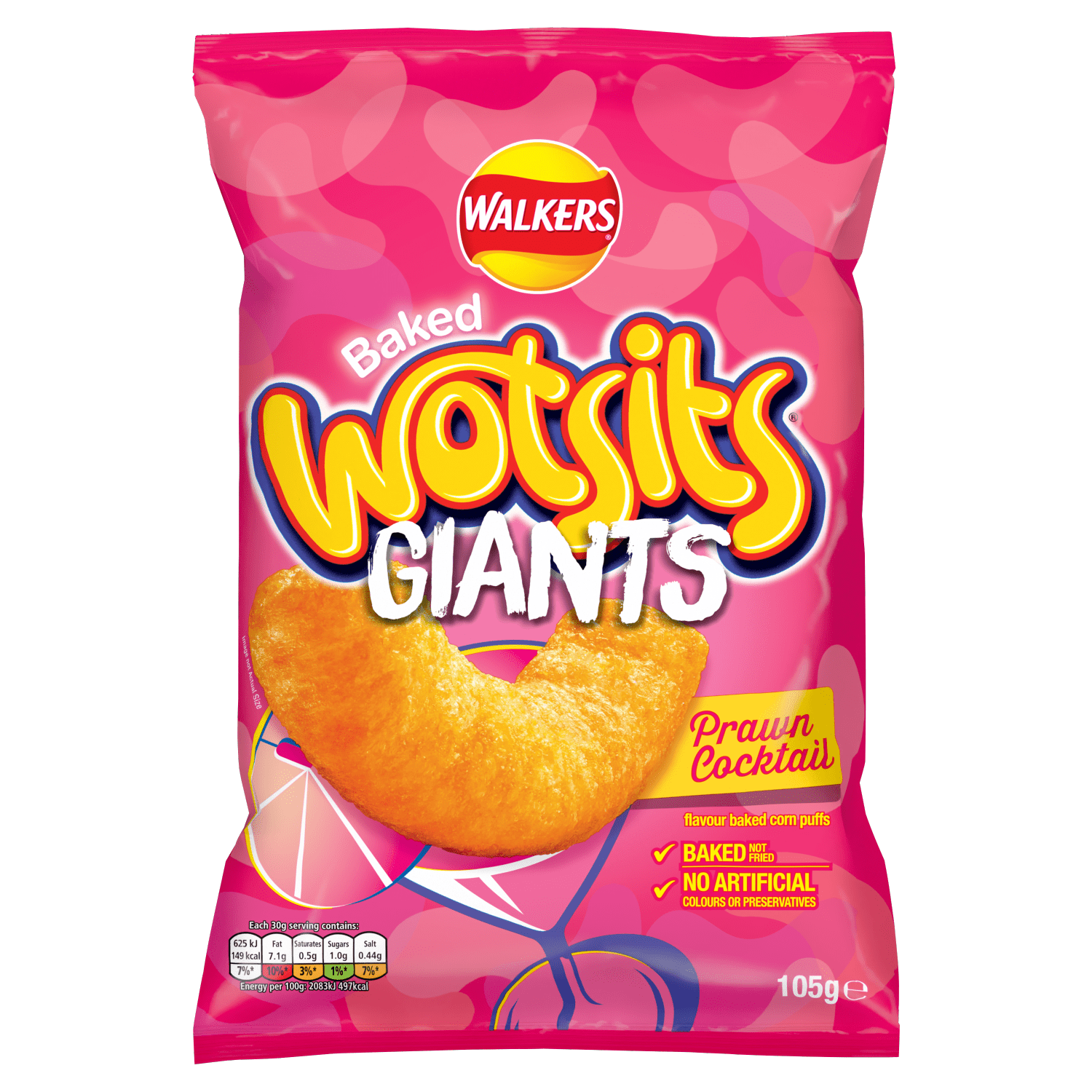 Walkers Wotsits Giants Prawn Cocktail Snacks Crisps 105g - UK Food & Drink - 5000328329789