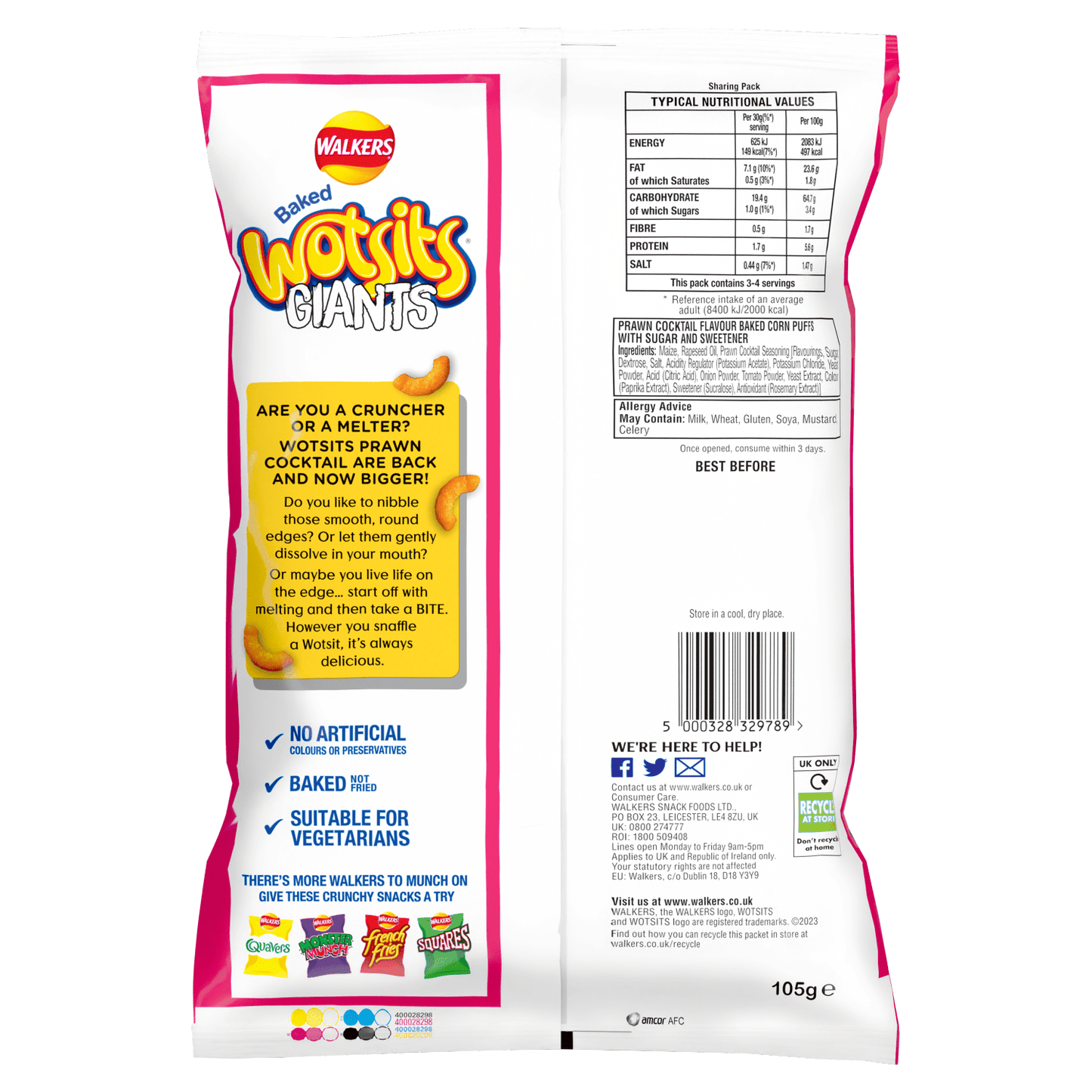 Walkers Wotsits Giants Prawn Cocktail Snacks Crisps 105g - UK Food & Drink - 5000328329789