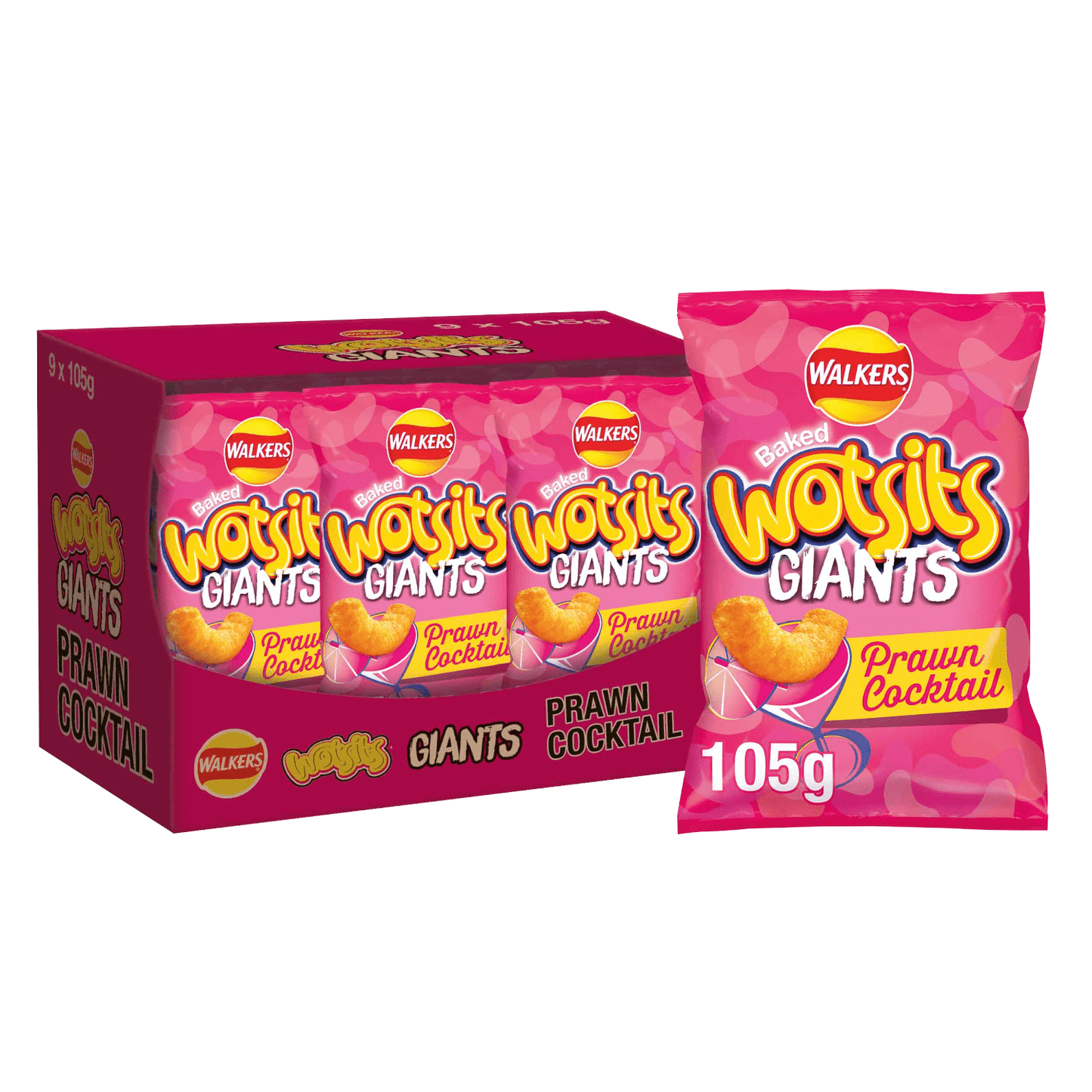 Walkers Wotsits Giants Prawn Cocktail Snacks Crisps 105g - UK Food & Drink - 5000328329789