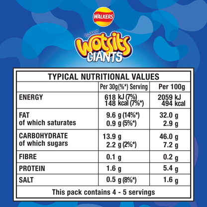 Walkers Wotsits Giants Really Cheesy Sharing Snacks Crisps 130g - UK Food & Drink - 5000328202389