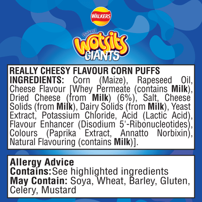 Walkers Wotsits Giants Really Cheesy Sharing Snacks Crisps 130g - UK Food & Drink - 5000328202389