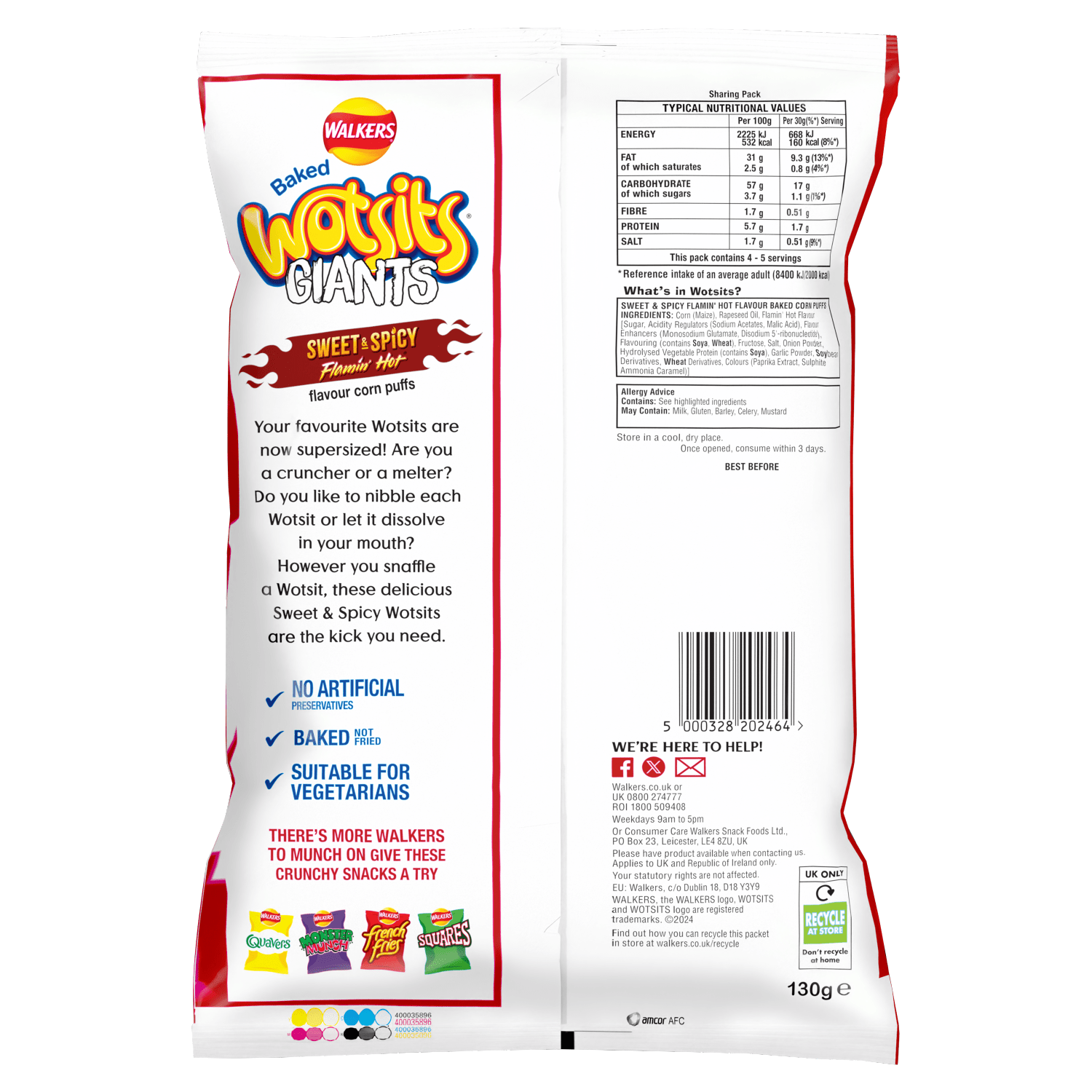 Walkers Wotsits Giants Sweet & Spicy Snacks Crisps 130g - UK Food & Drink - 5000328202464