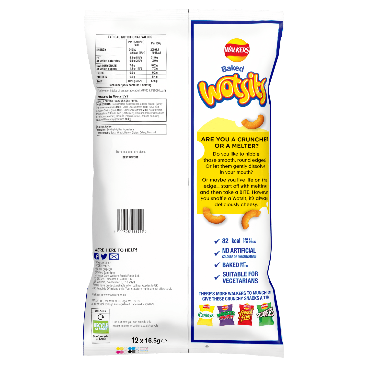 Walkers Wotsits Really Cheesy Multipack Snacks Crisps 12x16.5g - UK Food & Drink - 5000328288529