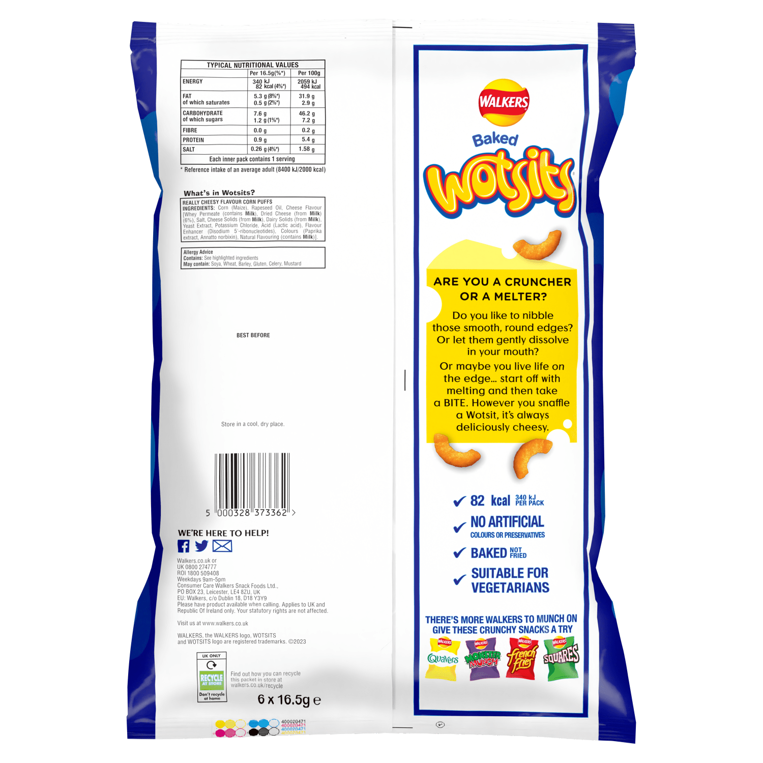Walkers Wotsits Really Cheesy Multipack Snacks Crisps 6x16.5g - UK Food & Drink - 5000328373362