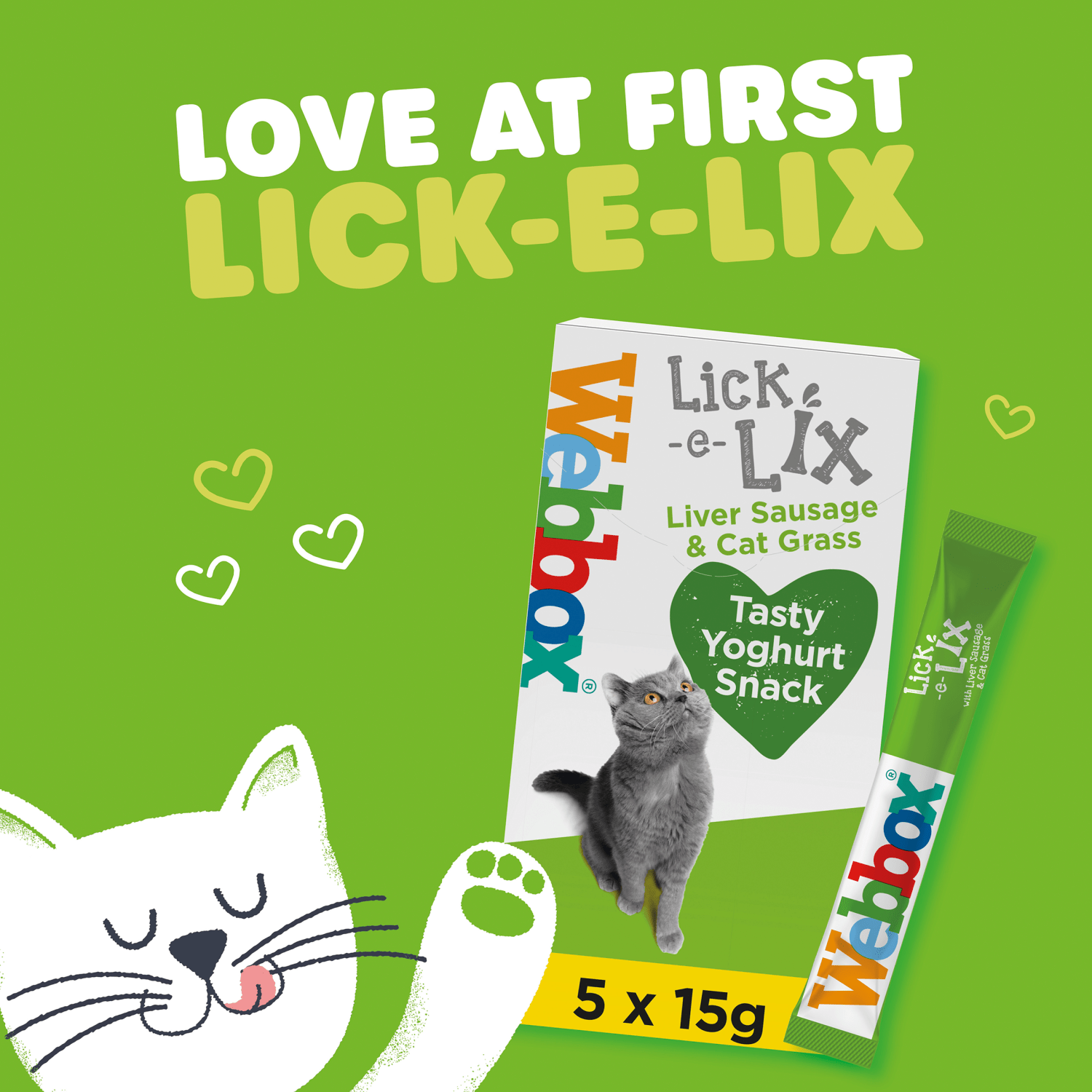 Webbox Lick - e - Lix with Liver Sausage & Cat Grass Tasty Yoghurty Treats 5 x 15g - UK Food & Drink - 5012144905290