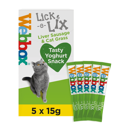 Webbox Lick - e - Lix with Liver Sausage & Cat Grass Tasty Yoghurty Treats 5 x 15g - UK Food & Drink - 5012144905290