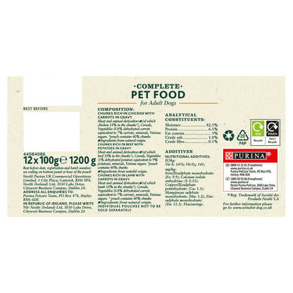 Winalot Perfect Portions Adult Dog Selection in Gravy Chicken & Carrots, Beef & Potatoes 12 x 100g - UK Food & Drink - 7613035605954