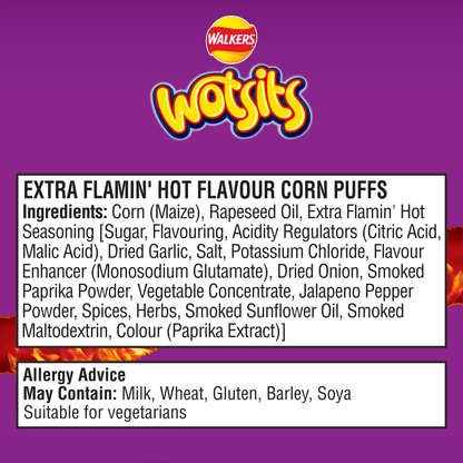 Wotsits Crunchy Extra Flamin' Hot Sharing Bag Crisps 130g - UK Food & Drink - 5000328026251