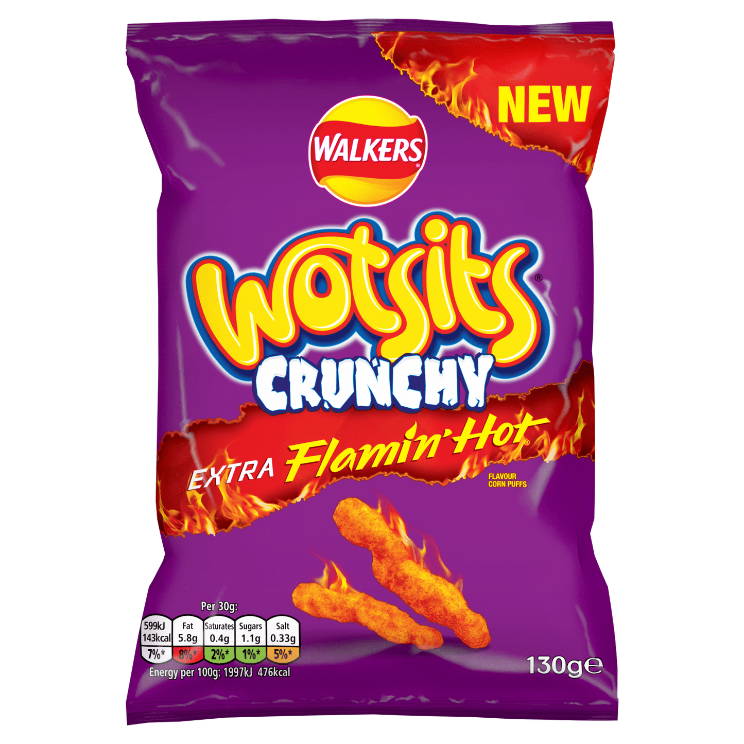 Wotsits Crunchy Extra Flamin' Hot Sharing Bag Crisps 130g - UK Food & Drink - 5000328026251